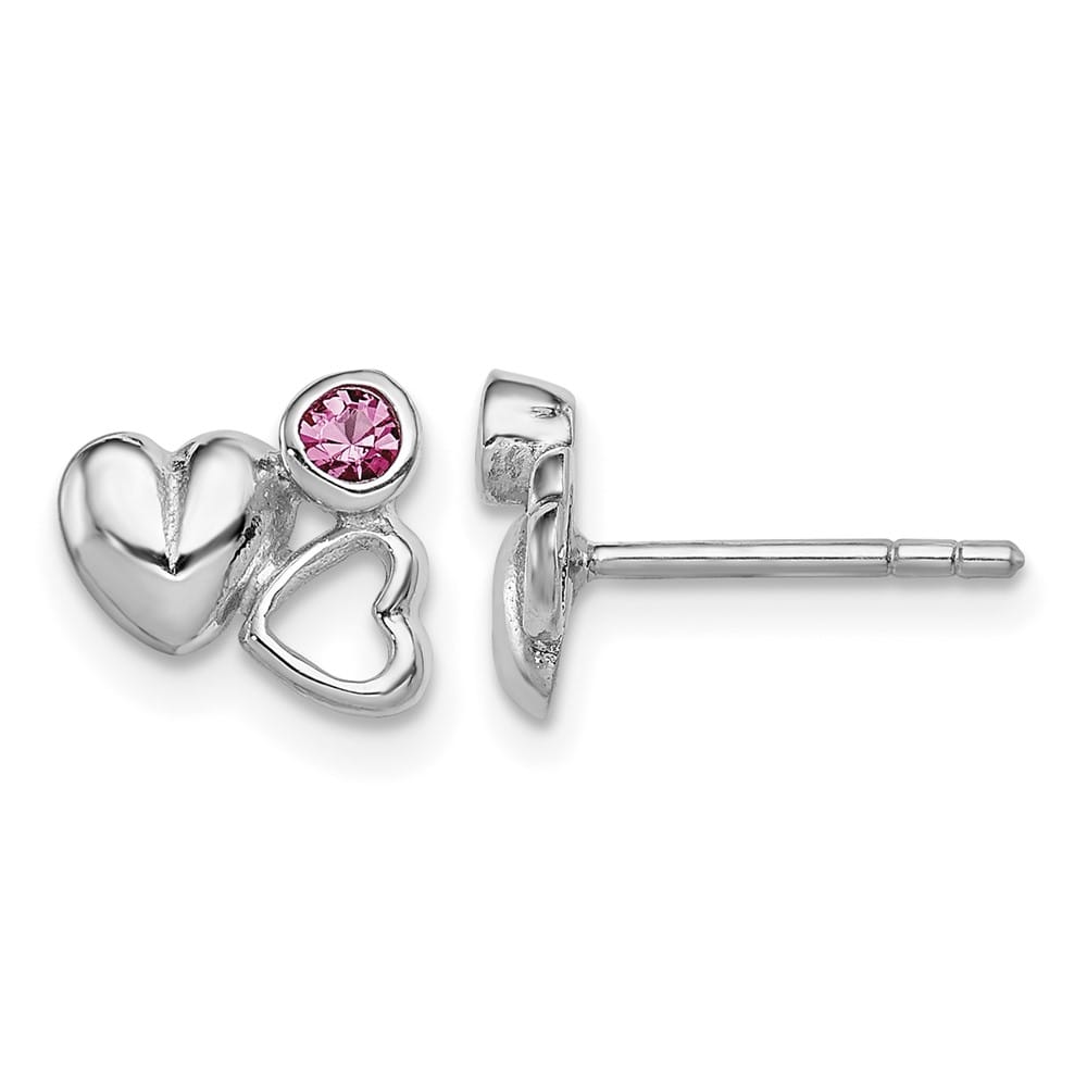 Sterling Silver Pink Crystal Double Heart Petite Post Earrings