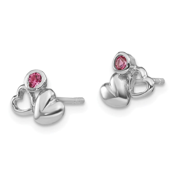 Sterling Silver Pink Crystal Double Heart Petite Post Earrings