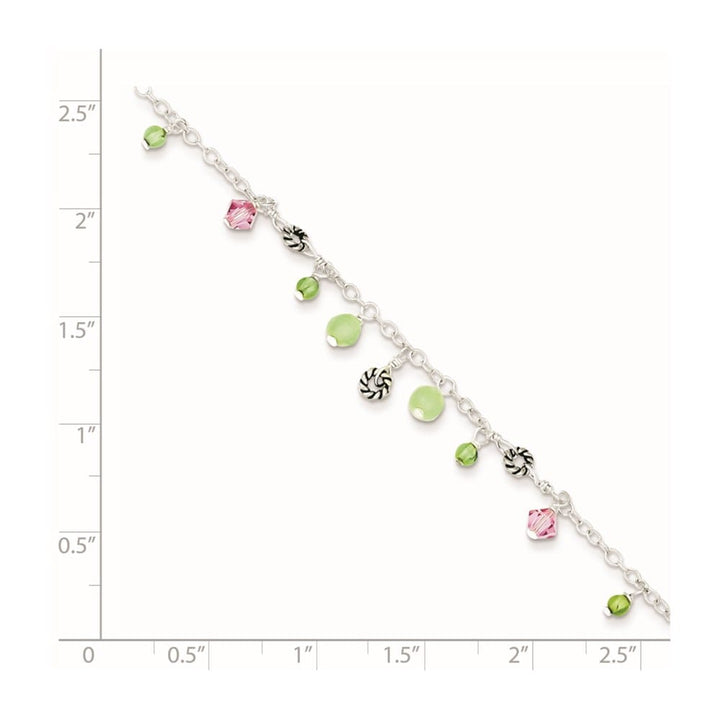 Sterling Silver Pink Crystal Green Quartz Peridot Beads Anklet