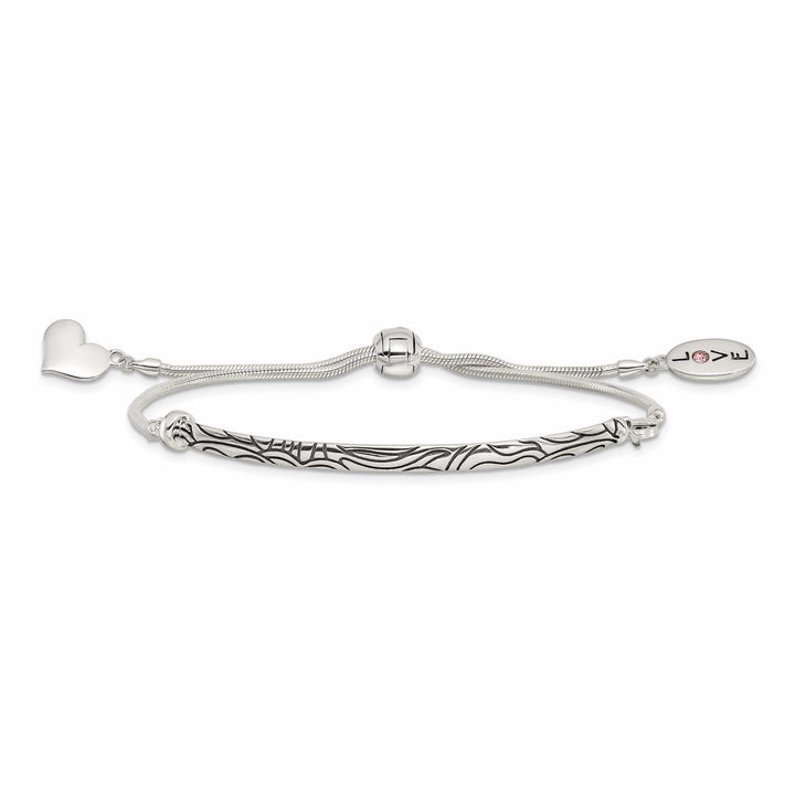 Sterling Silver Pink Crystal LOVE/Heart Adjustable Bolo Bracelet
