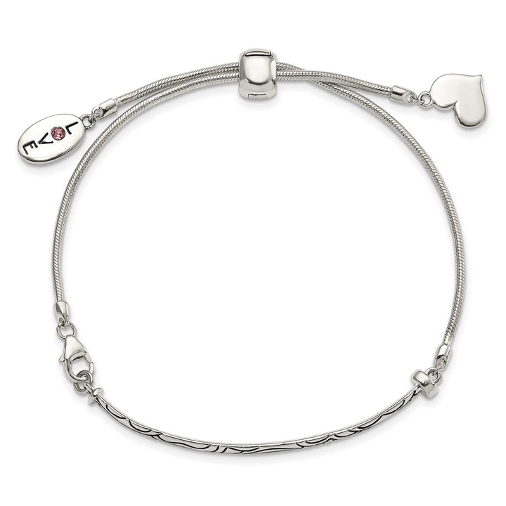 Sterling Silver Pink Crystal LOVE/Heart Adjustable Bolo Bracelet