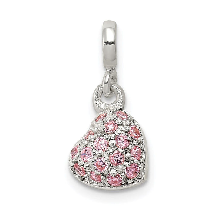 Sterling Silver Pink CZ Puffed Heart Enhancer