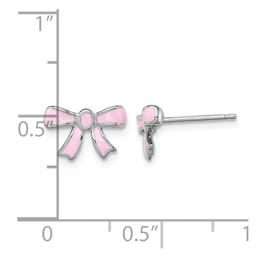 Sterling Silver Pink Enamel Bow Post Earrings