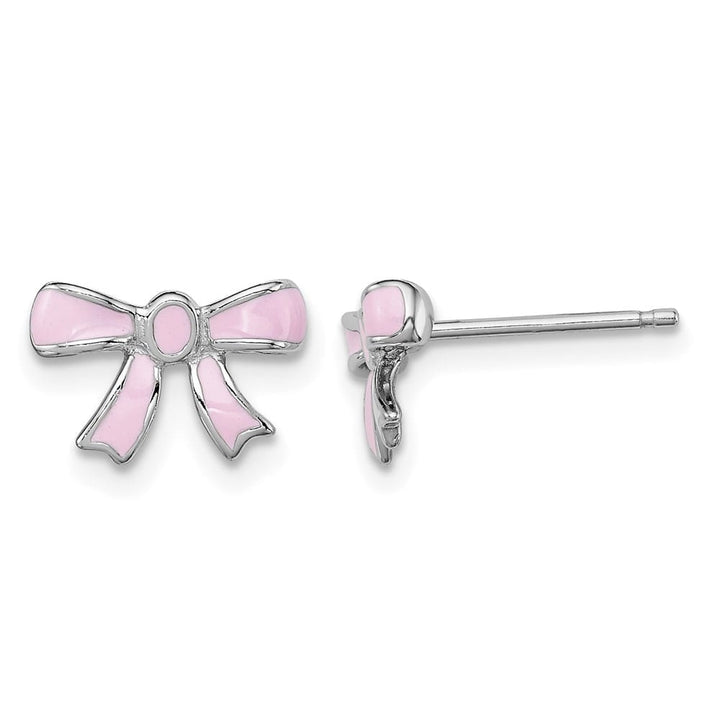 Sterling Silver Pink Enamel Bow Post Earrings