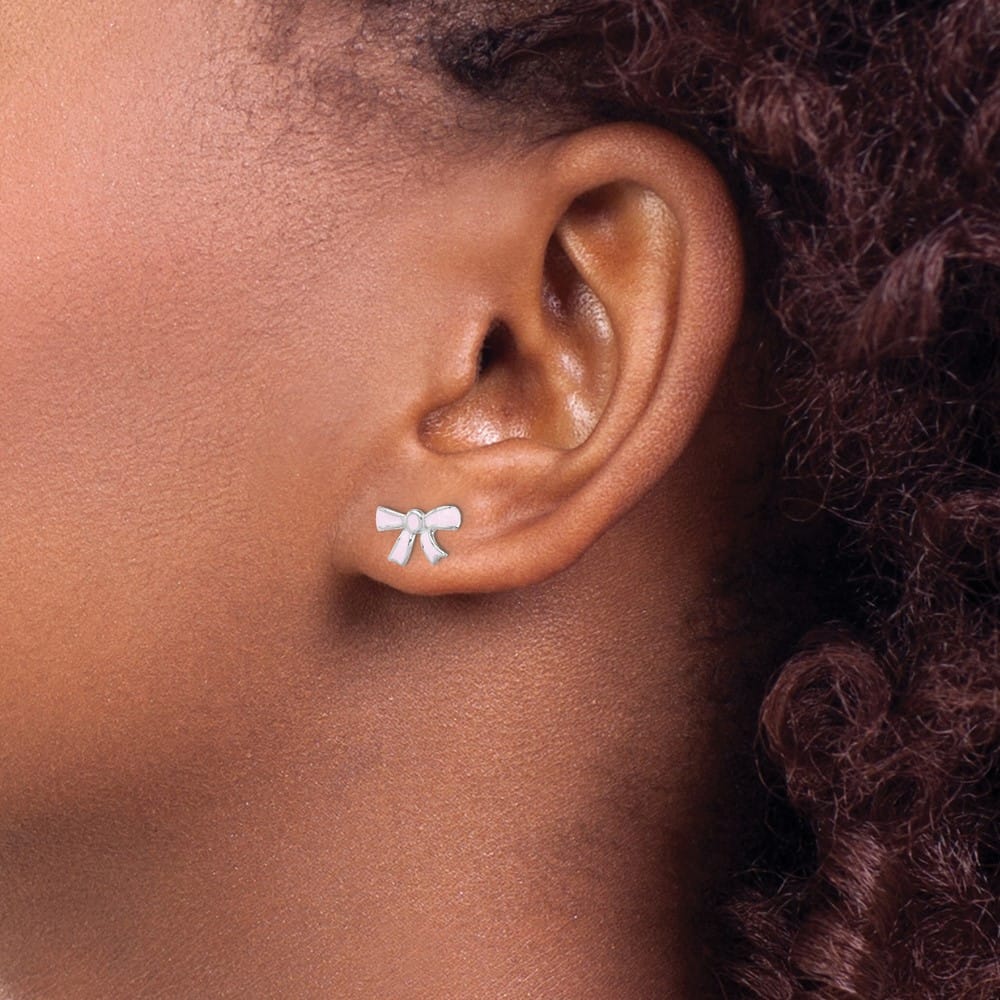 Sterling Silver Pink Enamel Bow Post Earrings