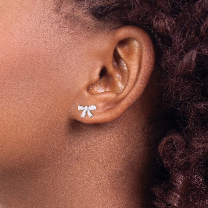 Sterling Silver Pink Enamel Bow Post Earrings