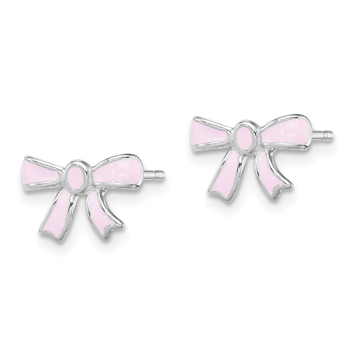 Sterling Silver Pink Enamel Bow Post Earrings