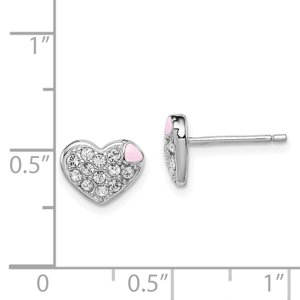 Sterling Silver Pink Enamel & Crystal Heart Post Earrings