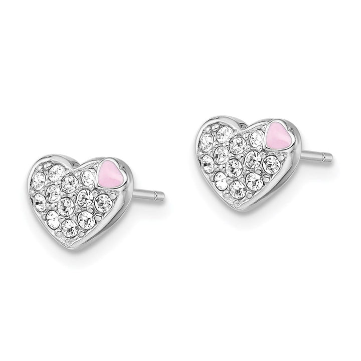 Sterling Silver Pink Enamel & Crystal Heart Post Earrings