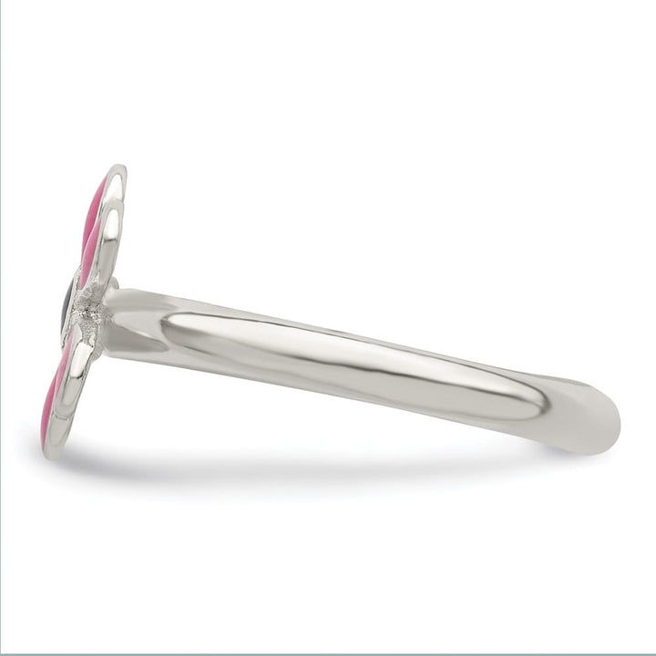 Sterling Silver Pink Enameled Floral Toe Ring