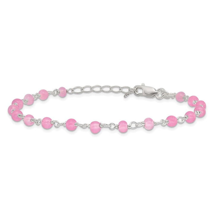 Sterling Silver Pink Glass Bead with Heart Dangle Anklet