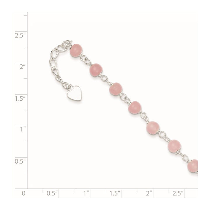 Sterling Silver Pink Glass Bead with Heart Dangle Anklet