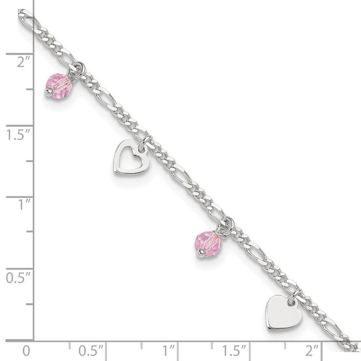 Sterling Silver Pink Glass Beads and Hearts Anklet