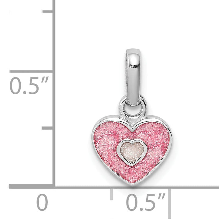 Sterling Silver Pink Glitter Enameled Heart Children's Pendant