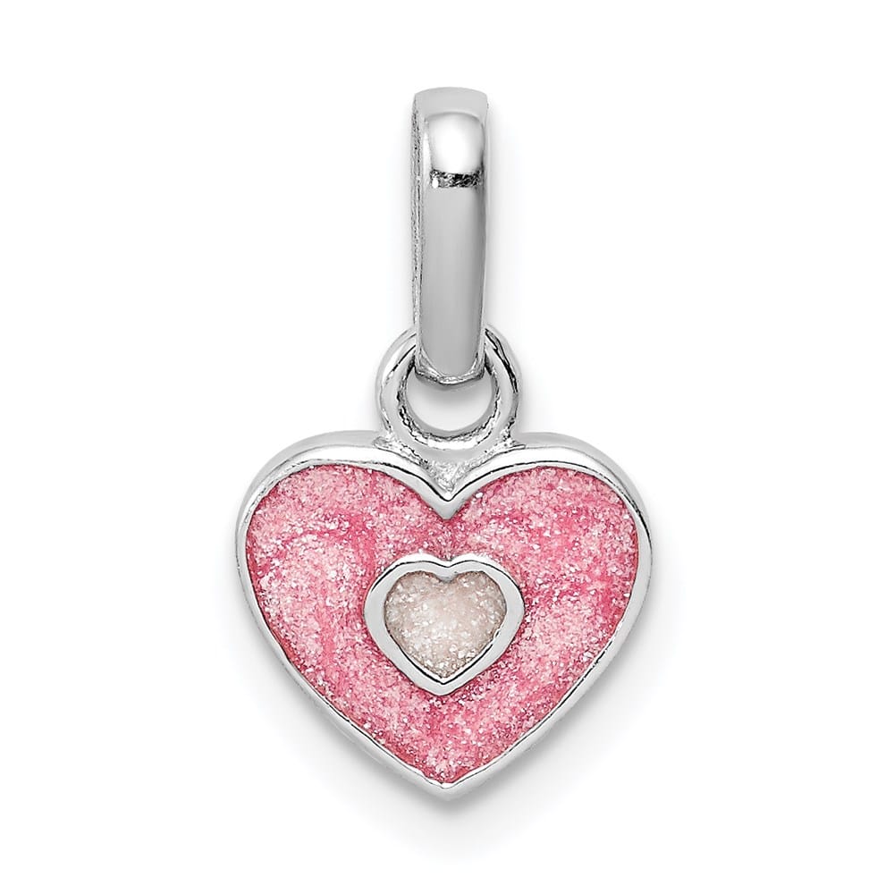 Sterling Silver Pink Glitter Enameled Heart Children's Pendant