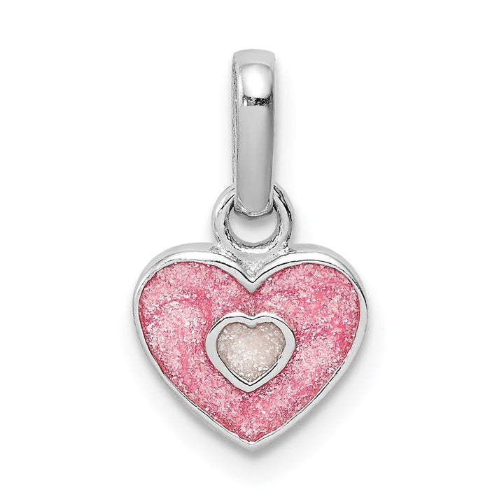 Sterling Silver Pink Glitter Enameled Heart Children's Pendant