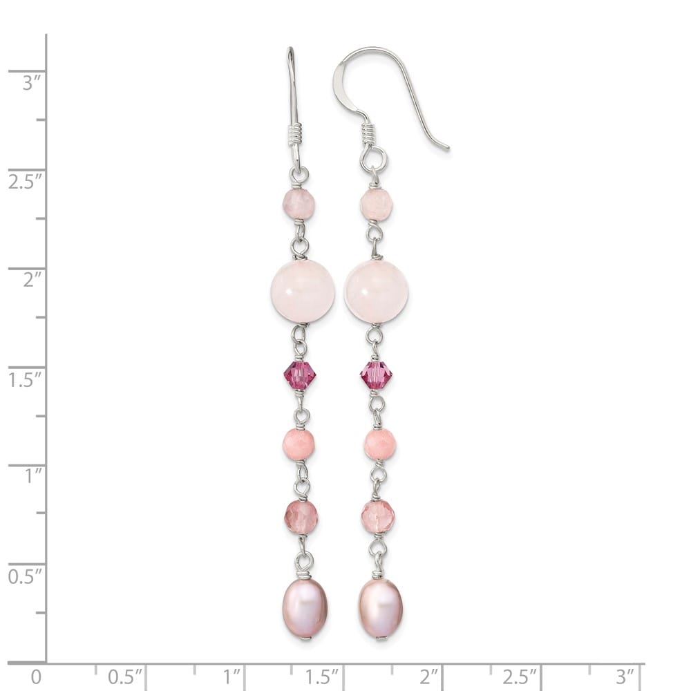 Sterling Silver Pink Pearl, Pink Jade, & Rose Quartz Dangle Earrings, view 4 of 4