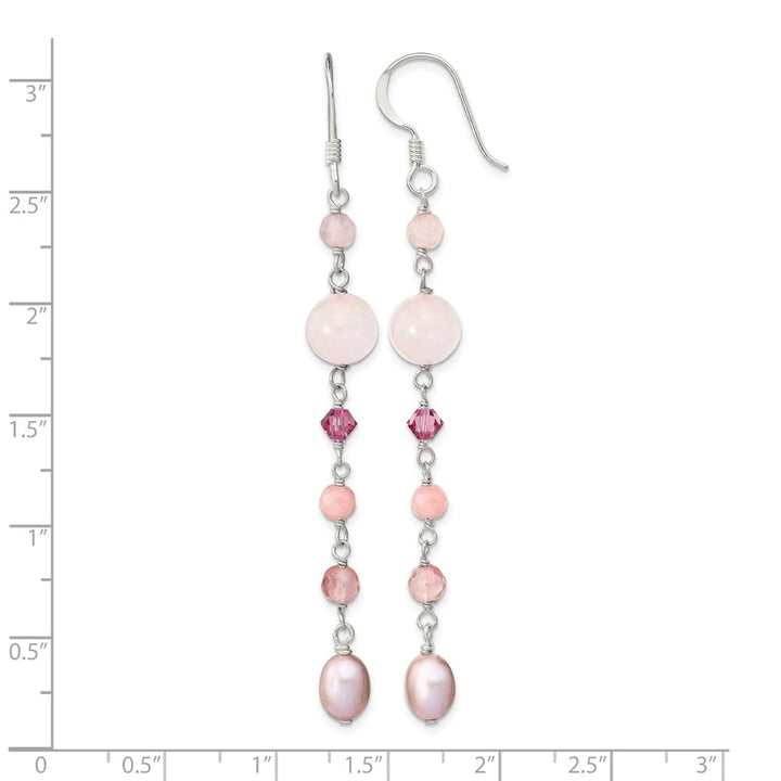 Sterling Silver Pink Pearl, Pink Jade, & Rose Quartz Dangle Earrings, view 4 of 4