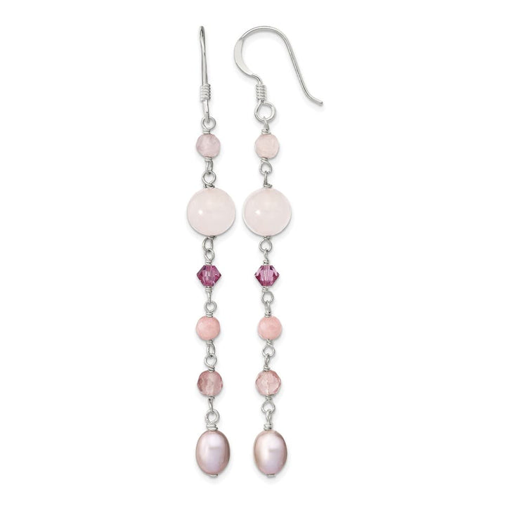 Sterling Silver Pink Pearl, Pink Jade, & Rose Quartz Dangle Earrings, view 1 of 4