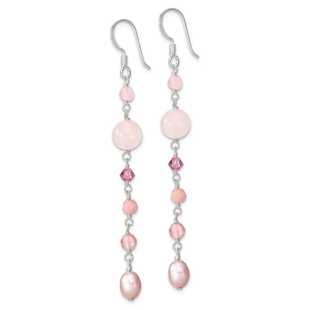 Sterling Silver Pink Pearl, Pink Jade, & Rose Quartz Dangle Earrings, view 2 of 4