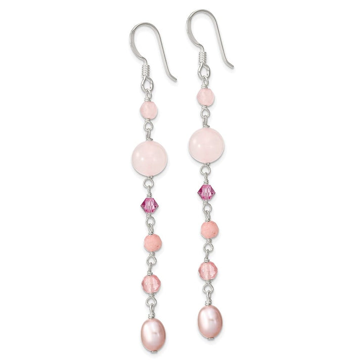 Sterling Silver Pink Pearl, Pink Jade, & Rose Quartz Dangle Earrings, view 2 of 4
