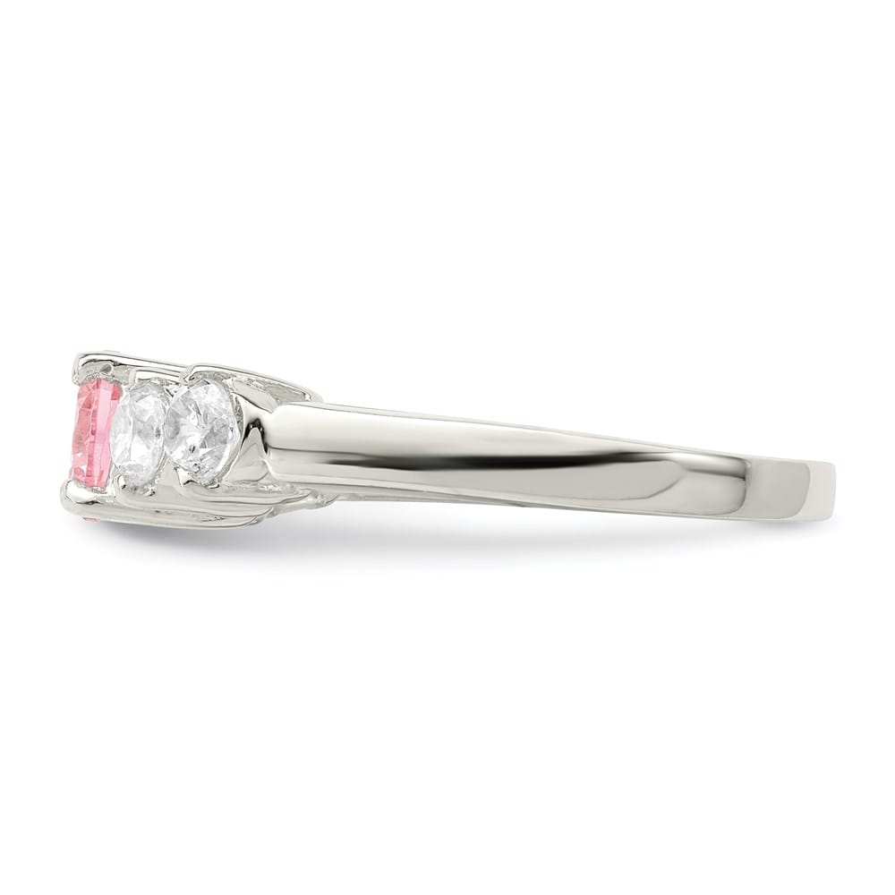 Sterling Silver Pink Round CZ with Side Stones Ring