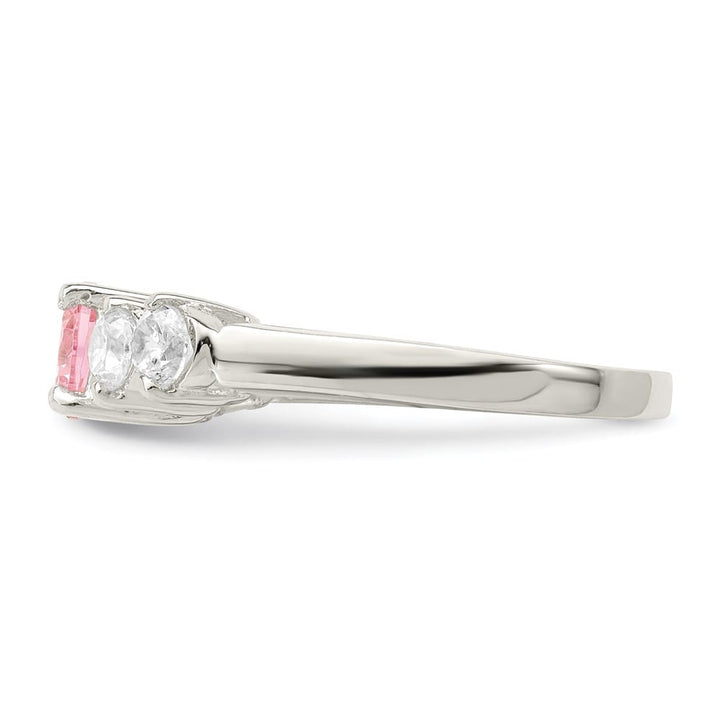 Sterling Silver Pink Round CZ with Side Stones Ring