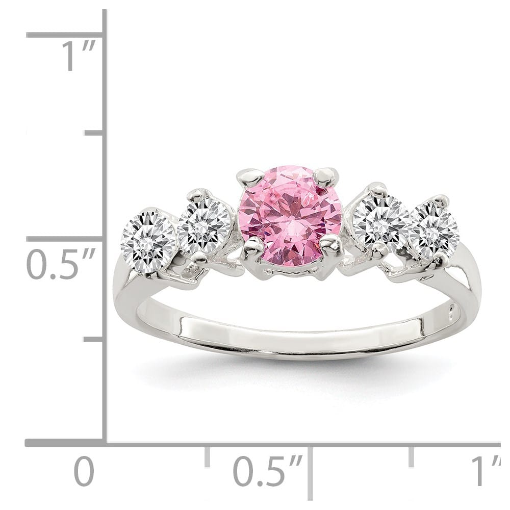Sterling Silver Pink Round CZ with Side Stones Ring