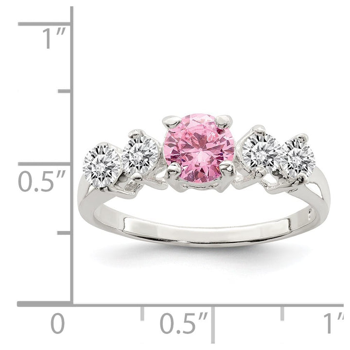 Sterling Silver Pink Round CZ with Side Stones Ring