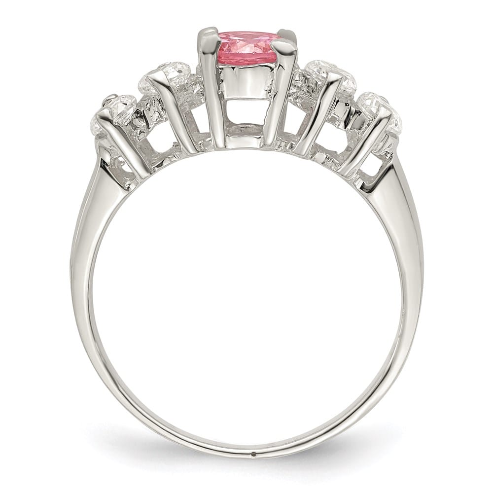 Sterling Silver Pink Round CZ with Side Stones Ring