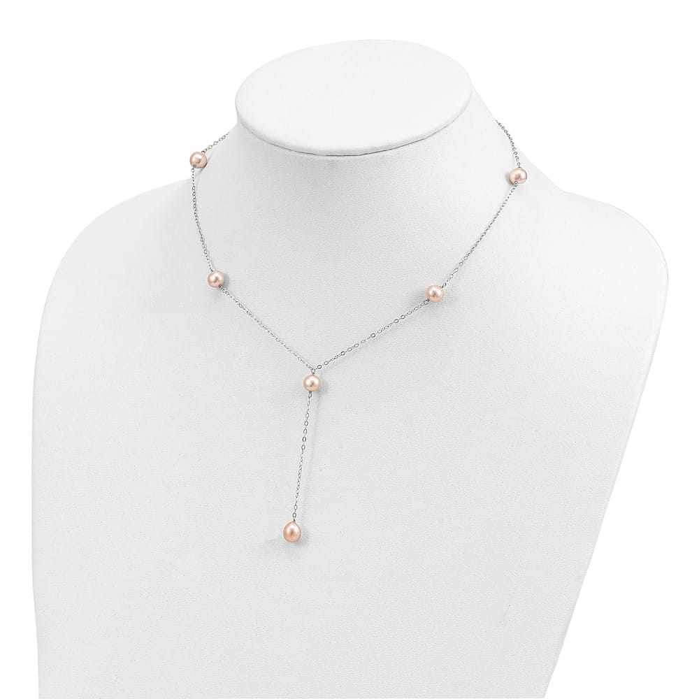 Sterling Silver Pink Teardrop Cultured Pearl Y-Drop 16 inch Necklace