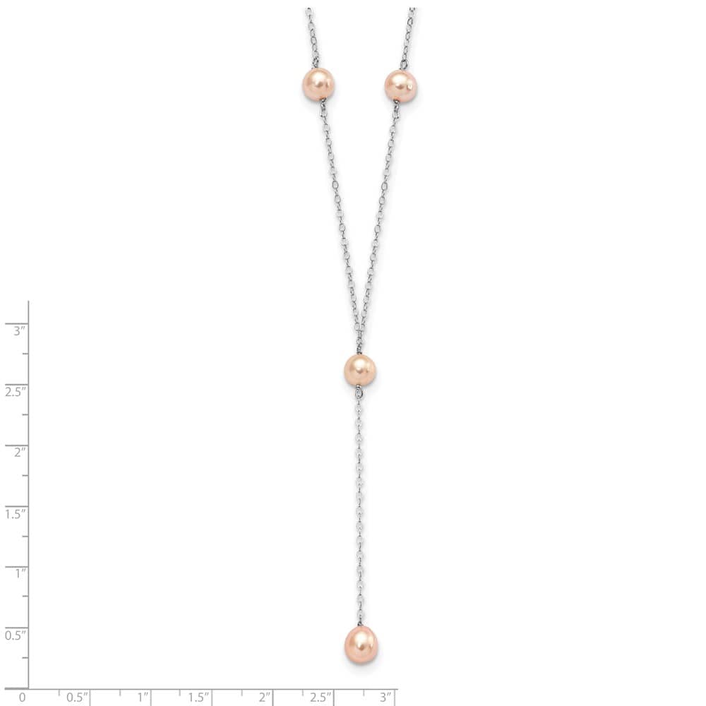 Sterling Silver Pink Teardrop Cultured Pearl Y-Drop 16 inch Necklace
