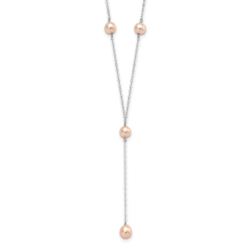 Sterling Silver Pink Teardrop Cultured Pearl Y-Drop 16 inch Necklace