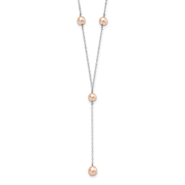 Sterling Silver Pink Teardrop Cultured Pearl Y-Drop 16 inch Necklace
