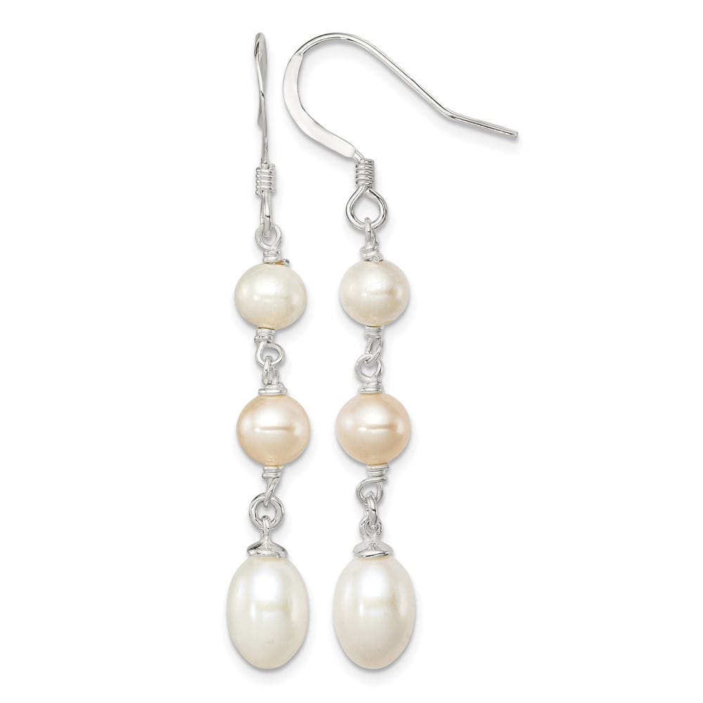 Sterling Silver Pink & White 5-7mm Freshwater Pearl Dangle Earrings, view 1 of 4