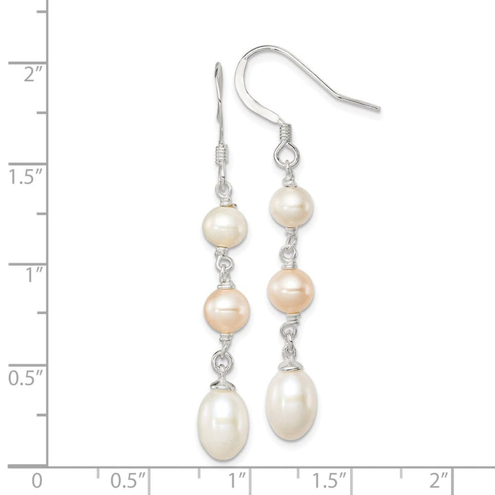 Sterling Silver Pink & White 5-7mm Freshwater Pearl Dangle Earrings, view 4 of 4
