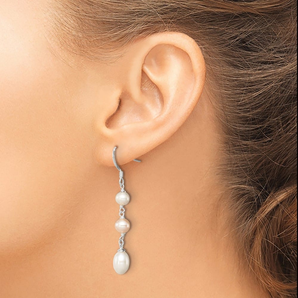 Sterling Silver Pink & White 5-7mm Freshwater Pearl Dangle Earrings, view 3 of 4