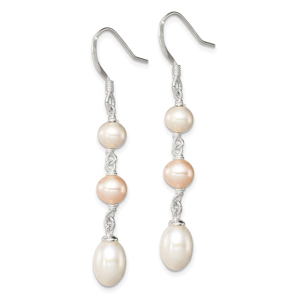 Sterling Silver Pink & White 5-7mm Freshwater Pearl Dangle Earrings, view 2 of 4