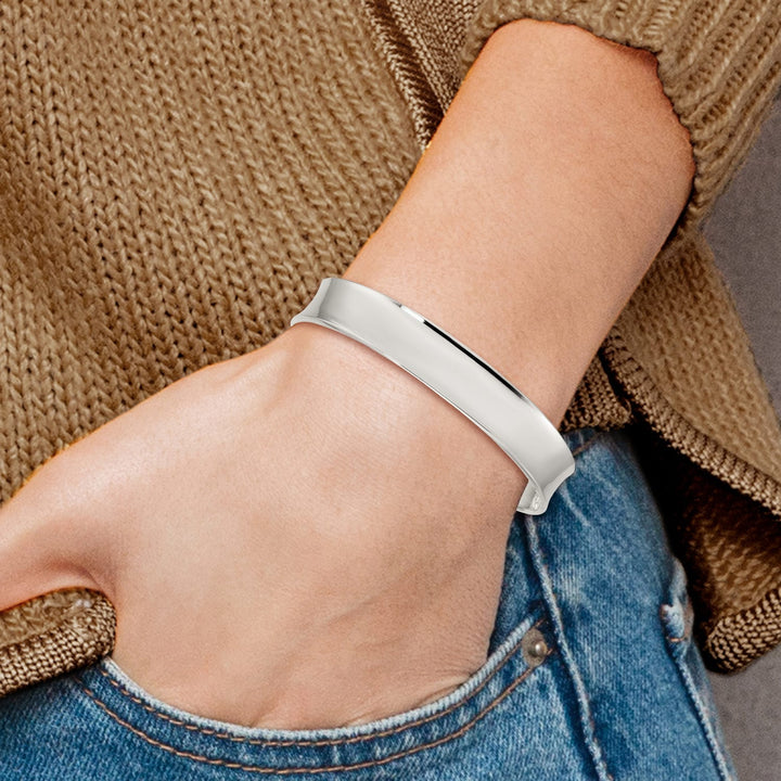 Sterling Silver Polished 10mm Concave Cuff Bangle