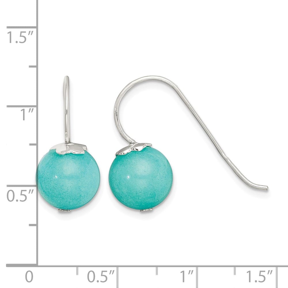 Sterling Silver Polished 10mm Round Blue Quartz Dangle Earrings, view 4 of 4