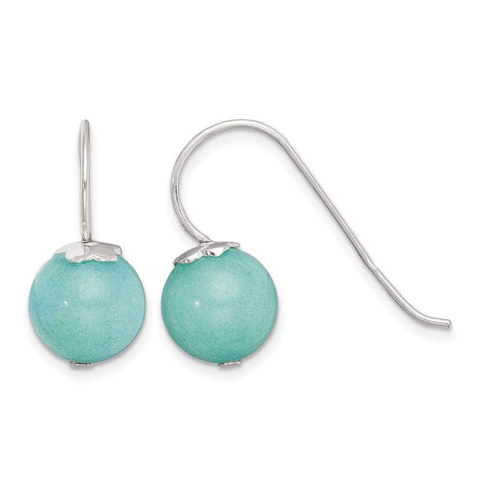 Sterling Silver Polished 10mm Round Blue Quartz Dangle Earrings, view 1 of 4