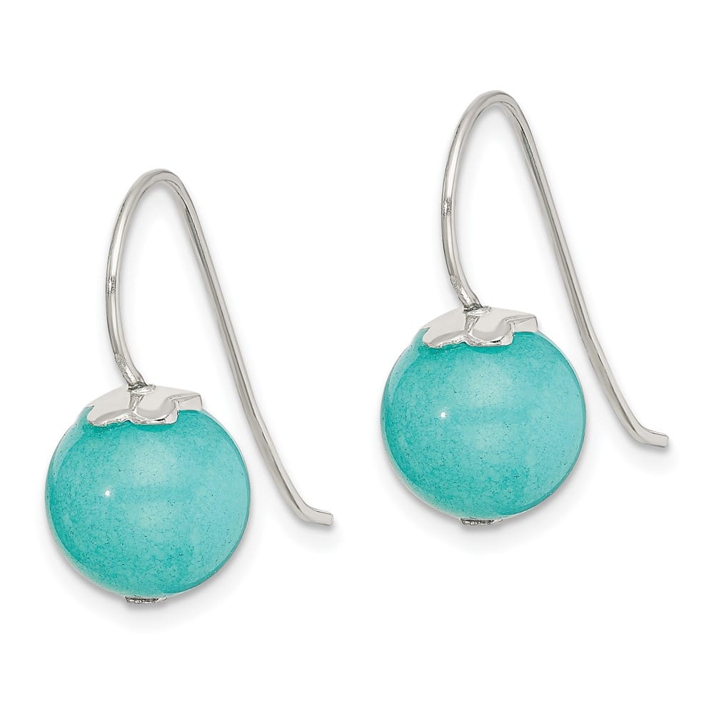 Sterling Silver Polished 10mm Round Blue Quartz Dangle Earrings, view 2 of 4