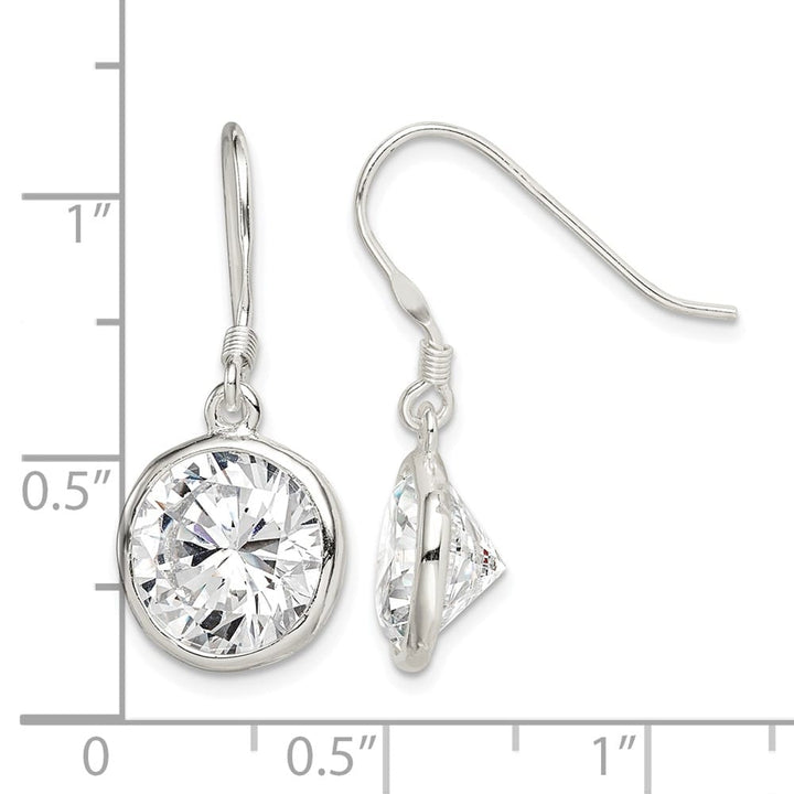 Sterling Silver Polished 11mm Round CZ Bezel Set Dangle Earrings, view 4 of 4