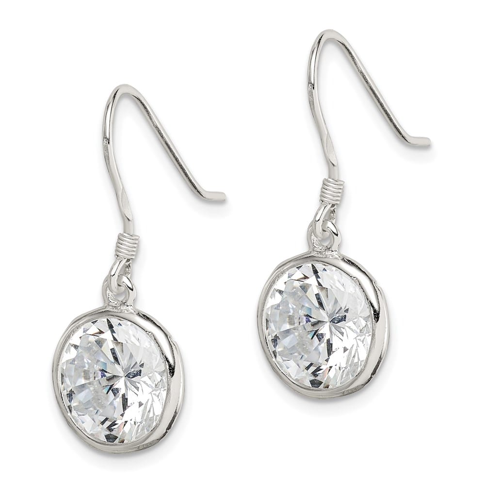 Sterling Silver Polished 11mm Round CZ Bezel Set Dangle Earrings, view 2 of 4