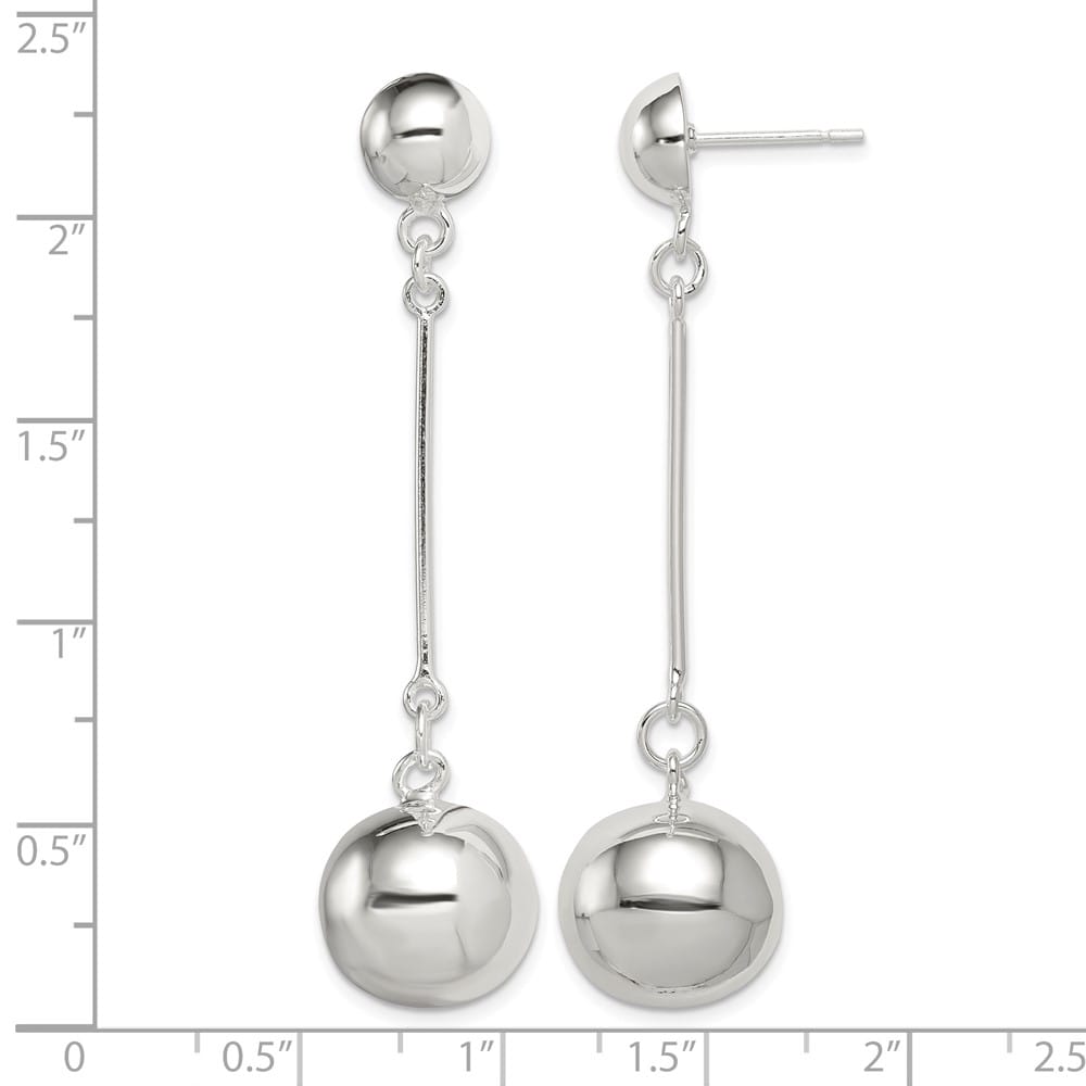 Sterling Silver Polished 14mm Ball Post Dangle Earrings, view 4 of 4