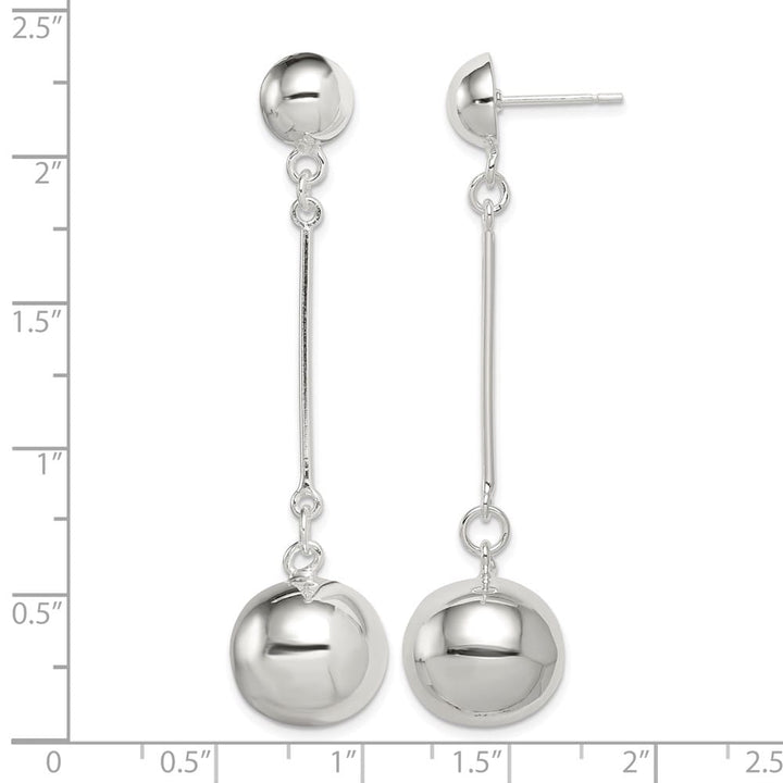 Sterling Silver Polished 14mm Ball Post Dangle Earrings, view 4 of 4