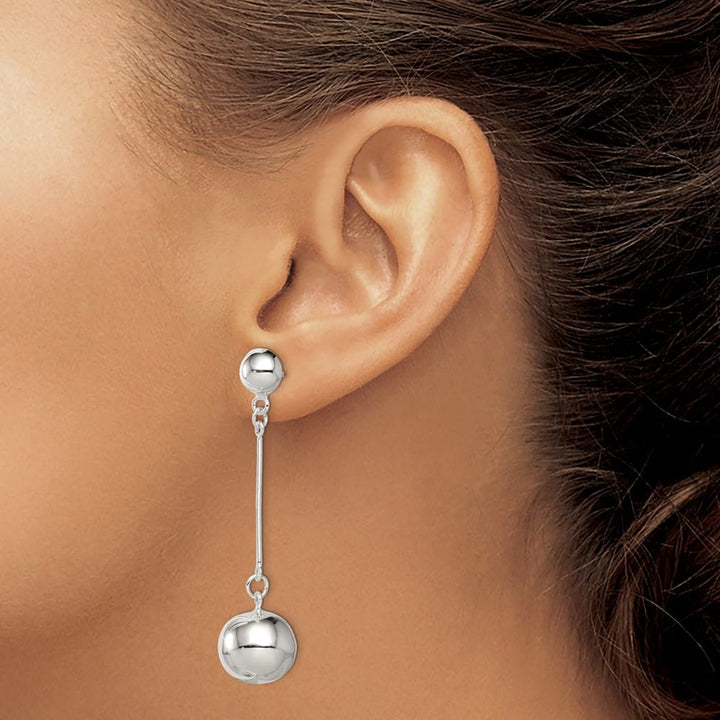 Sterling Silver Polished 14mm Ball Post Dangle Earrings, view 3 of 4