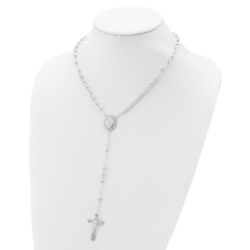 Sterling Silver Polished 18 Inch Rosary Necklace