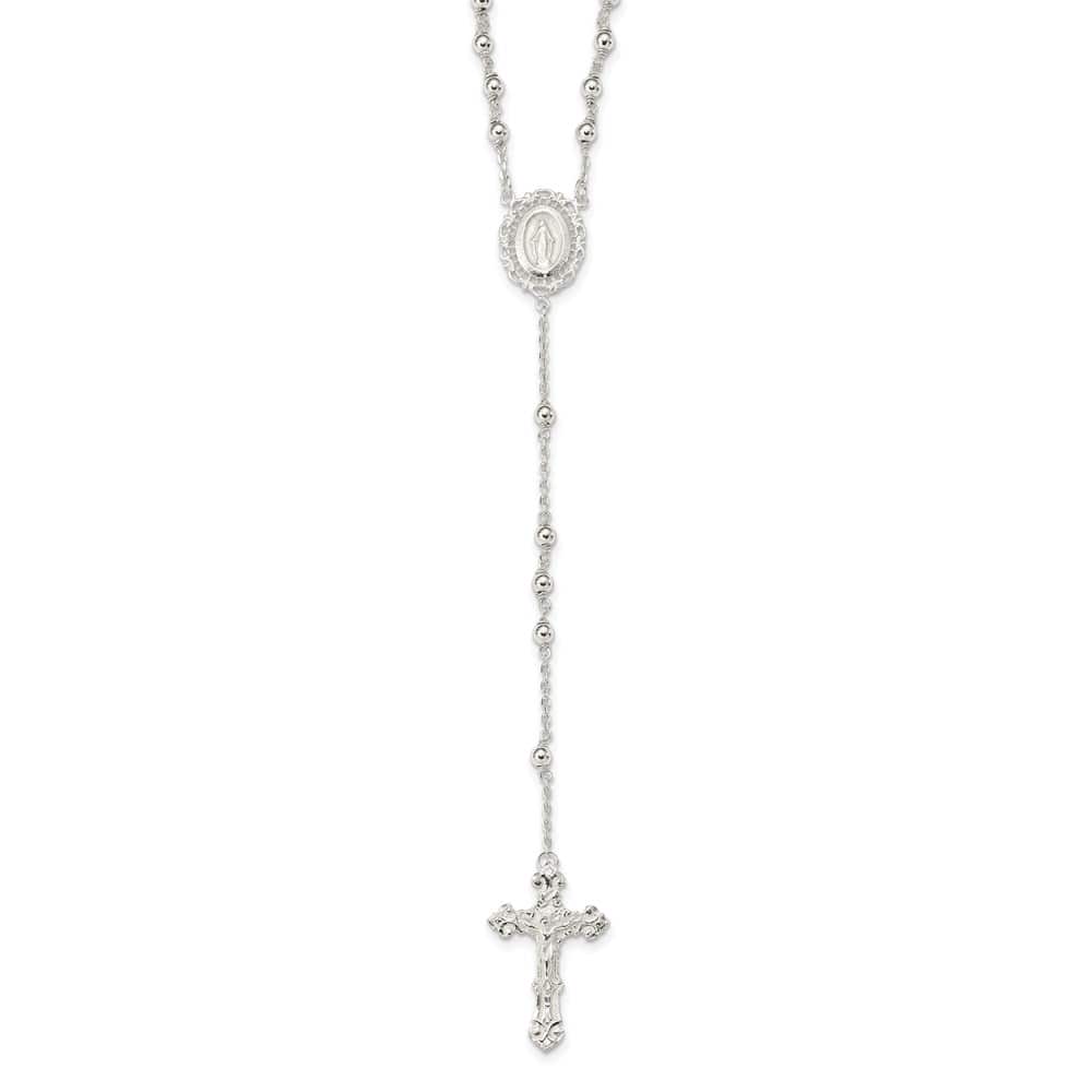Sterling Silver Polished 18 Inch Rosary Necklace