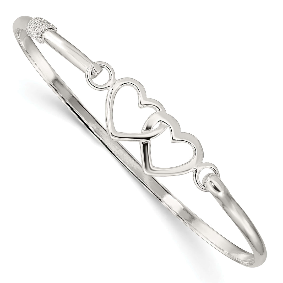 Sterling Silver Polished 2 Hearts Hook Closure Bangle